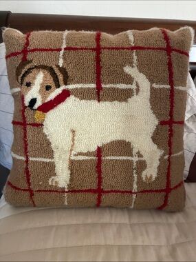 Pillow Jack Russel hooked wool 16inch square